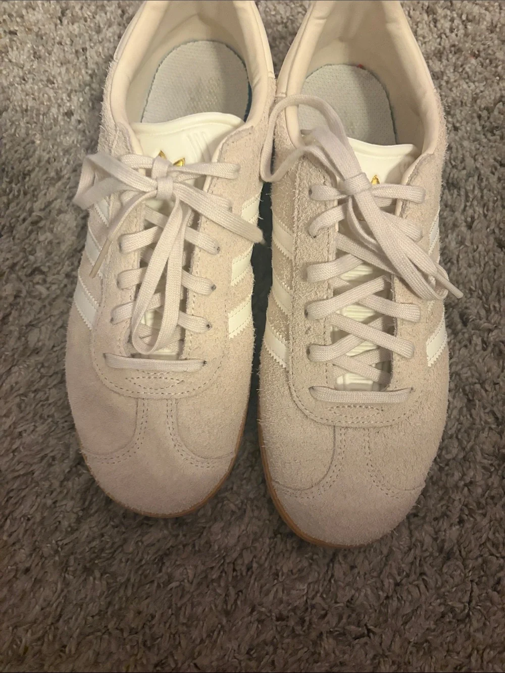 adidas Women's Suede Sneakers in Light Beige with White Stripes